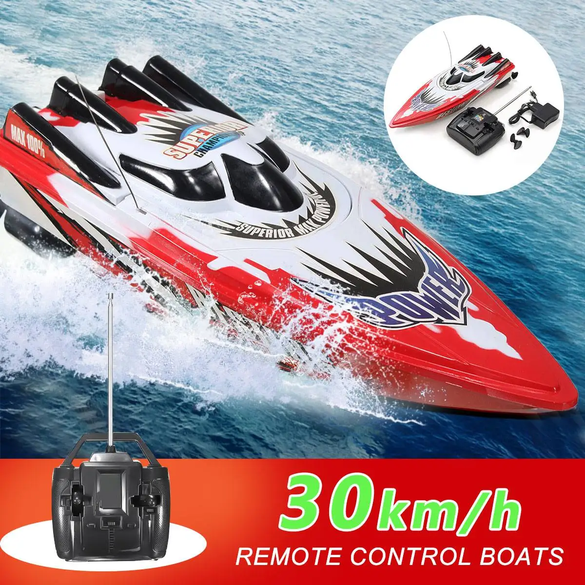 Red/Green RC Racing Boat Twin Motor Electric High Speed Remote Control Ship Toy 