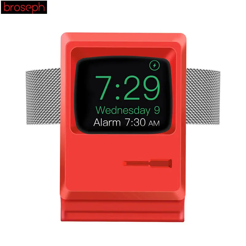 Red Ретро док-станция для силиконовая подставка для наручных часов Apple Watch Series 4/3/2/1 38 мм 42 мм 40 мм 44 Подставка для зарядки док-станция Настольный кабель держатель - Цвет: Red