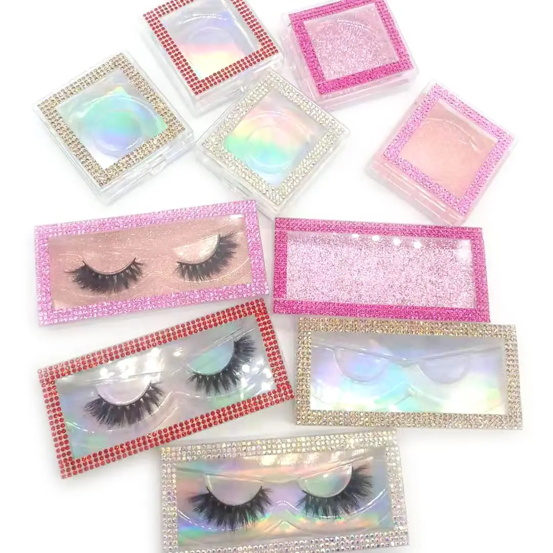 

empty rhinstone diamond plastic eyelash package strip lash case eyelash box mink eyelash package rectangle 25mm lash box