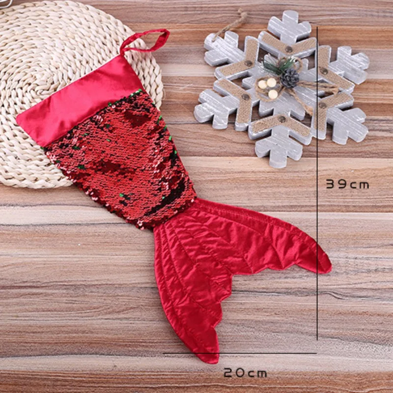 

High Quality 16 inch Fishtail Flip Beads Christmas Stockings Large Capacity Candy Bag Part Christmas Decoration for Home