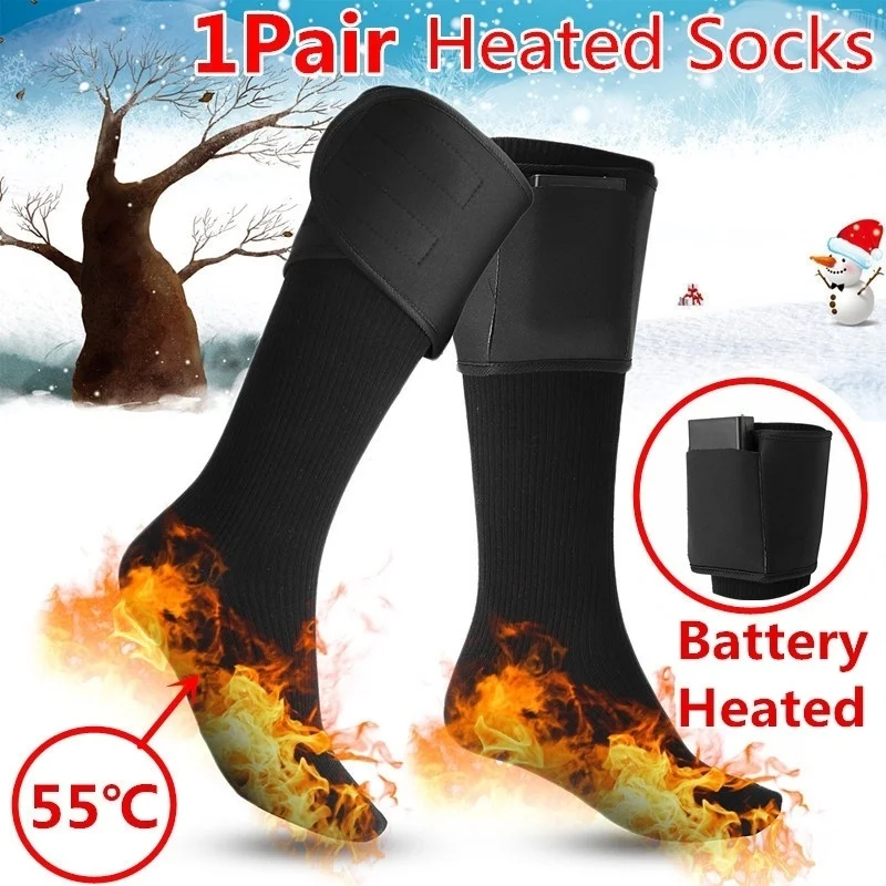 

Black Heated Ski Socks Ice Fishing Protection Wrap Durable Foot Wear Guard Brace Multifunctional Cotton Practicality