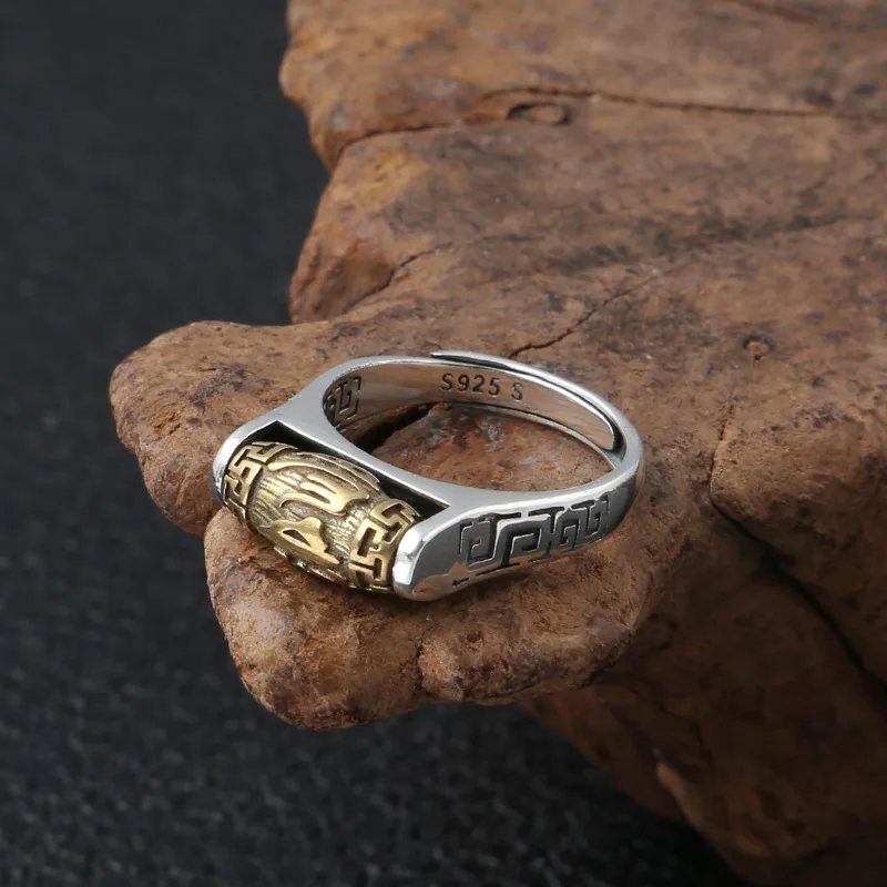 Подлинное 925 пробы Серебряное поворотное кольцо с мантрой для мужчин и женщин шесть слов буддийские ювелирные изделия тип открытия Ретро античный