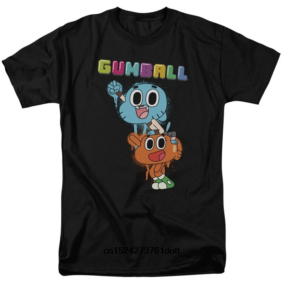Забавная Мужская футболка белая черные футболки удивительный мир Gumball спрей