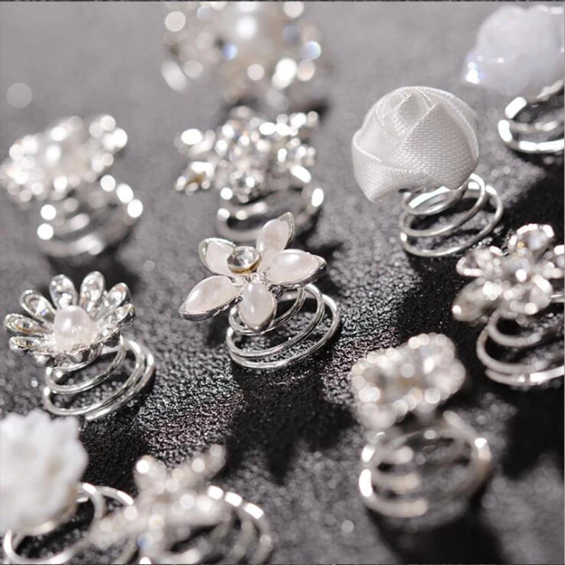 Hairpin Jewelry 12pcs Crystal Flower Wedding Bridal Hair Spin Pins