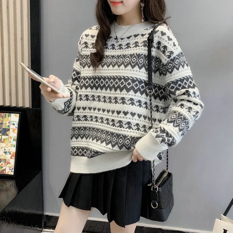 

Pullover Striped Women Sweaters Korean Loose Long Sleeve Pullover Knitted Sweater Women's Jumper