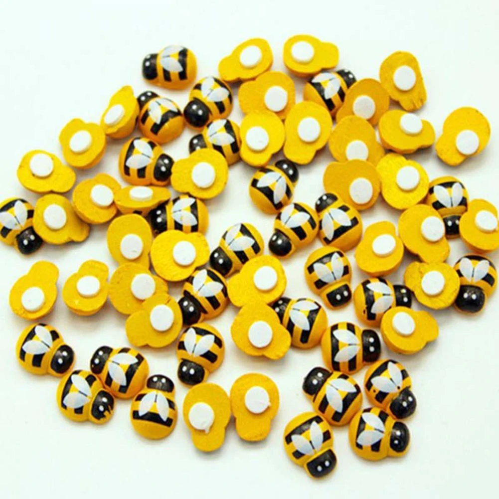 

100Pcs Cute Sticker Wooden Fridge DIY Bright Colors Scrapbooking Wall Craft 3D Mini Bee Collections Smooth Decorative