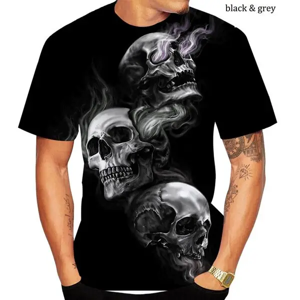 Mens Halloween 3D Print Skull Skeleton T-shirts Tops Short Sleeve Tee M-4XL New 