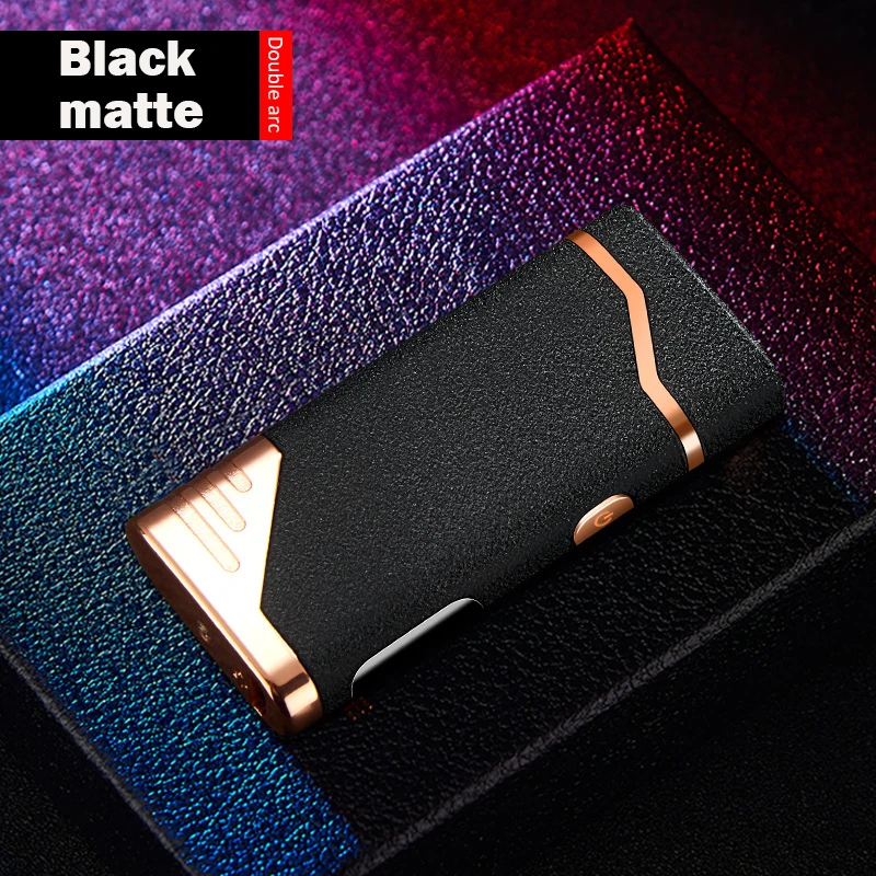 Black matte Ветрозащитная двойная дуговая зажигалка, беспламенная электронная перезаряжаемая электрическая импульсная плазменная зажигалка, гаджеты для мужчин, аксессуары для сигарет - Цвет: Black matte