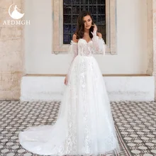

Aedmgh A-Line Beach Wedding Dresses 2022 Strapless Off The Shoulder Long Sleeve Vestido De Novia Lace Backless Robe De Marige