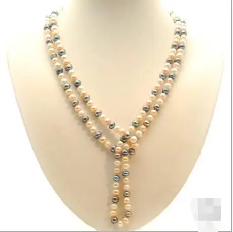1116 Fresh water pearl 8-9mm mixed color 120cm Necklace