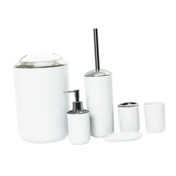 

6pcs/Set Bathroom Accessories Plastic Toothbrush Holder Durable Tooth Mug Toilet Brush Trash Can Soap Dish Squeeze Bottle