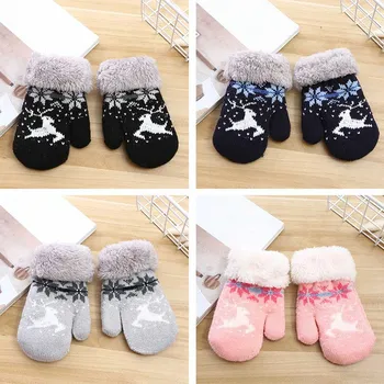 

Toddler Kids Baby Gloves Mittens Snowflake Deer Pattern Knitting Children Thicken Warm Baby Girls Boys Winter Gloves Kids Mitten