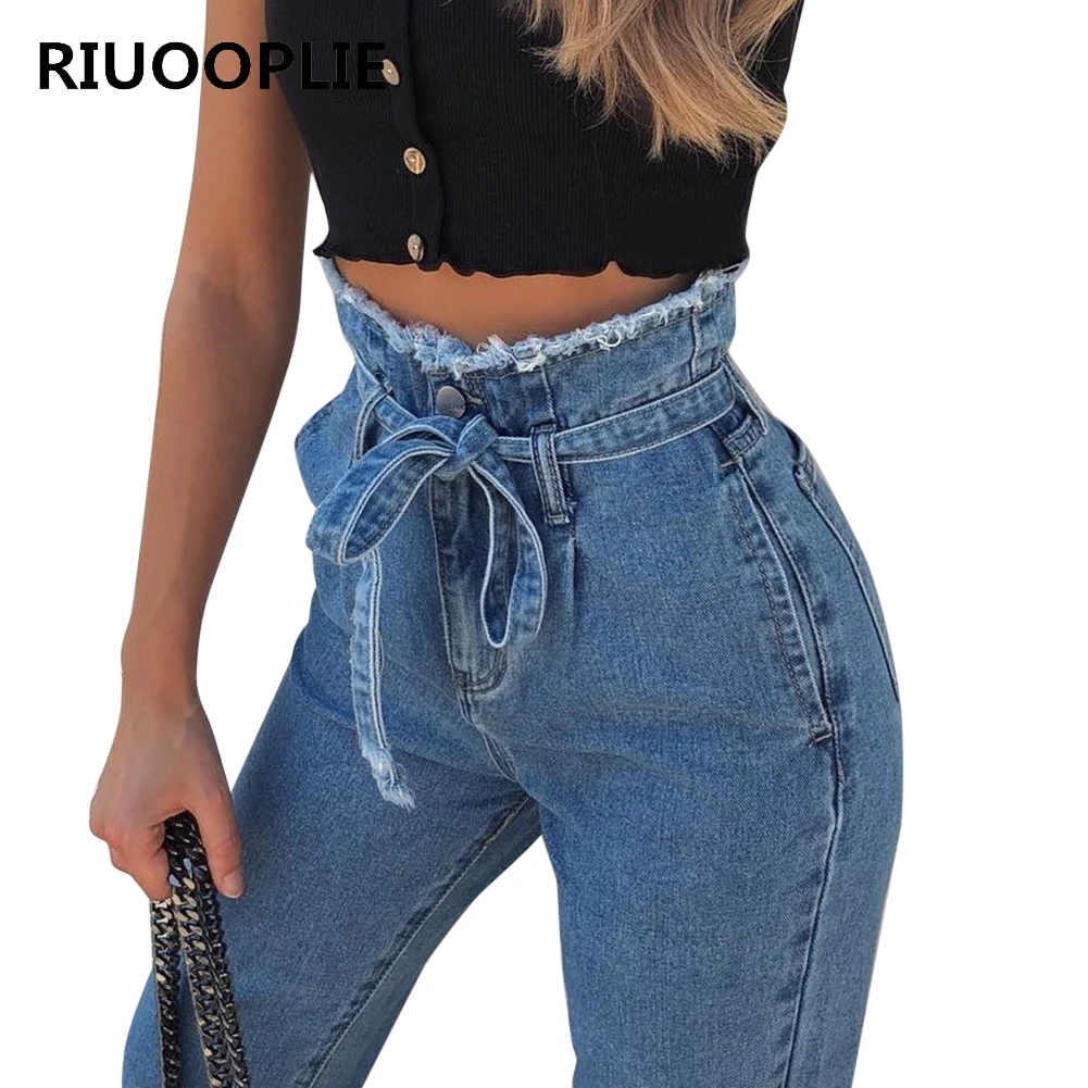 RIUOOPLIE, новинка, осень и зима, модные сексуальные женские джинсы, высокая посадка, необработанные линии, джинсы, модные, большие размеры, повседневные джинсы, свободные штаны