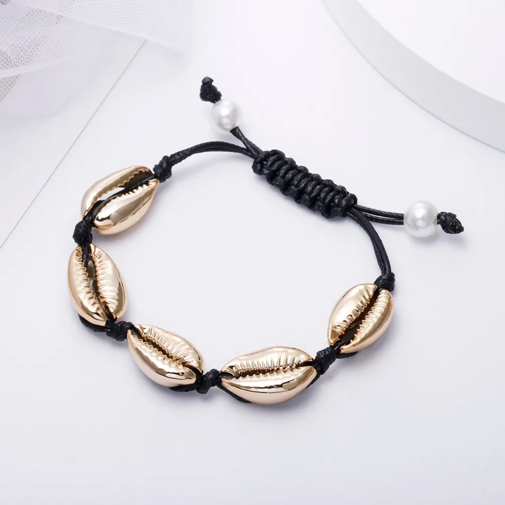 Черная веревка цепочка Puka Shell ожерелье браслет Набор Boho Seashell Каури воротник колье женщины Гавайские летние пляжные ювелирные изделия подарок для девочки