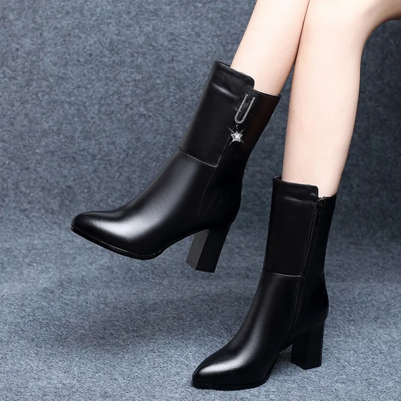 

Boots Women's Autumn And Winter 2019 New Style Leather Buskin Women's British-Style Fashion Martin Boots Chunky Heel High Heel S
