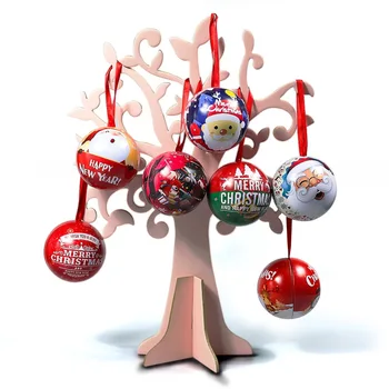 

Creative Cartoon Christmas Santa Claus Snowman Metal Iron Ball Candy Storage Box Tree Decoration Mini Round Coin Bag Purse Gifts