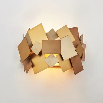 

Postmodern creative art wall lamp LED personality metal square piece simple bedroom bedside aisle lamps