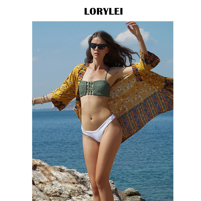 

2019 Bikini Cover-ups Bohemian Printed Women Beachwear Short Tops Sexy Swimsuit Cover Up Pareo plage Dress vestido playa N903