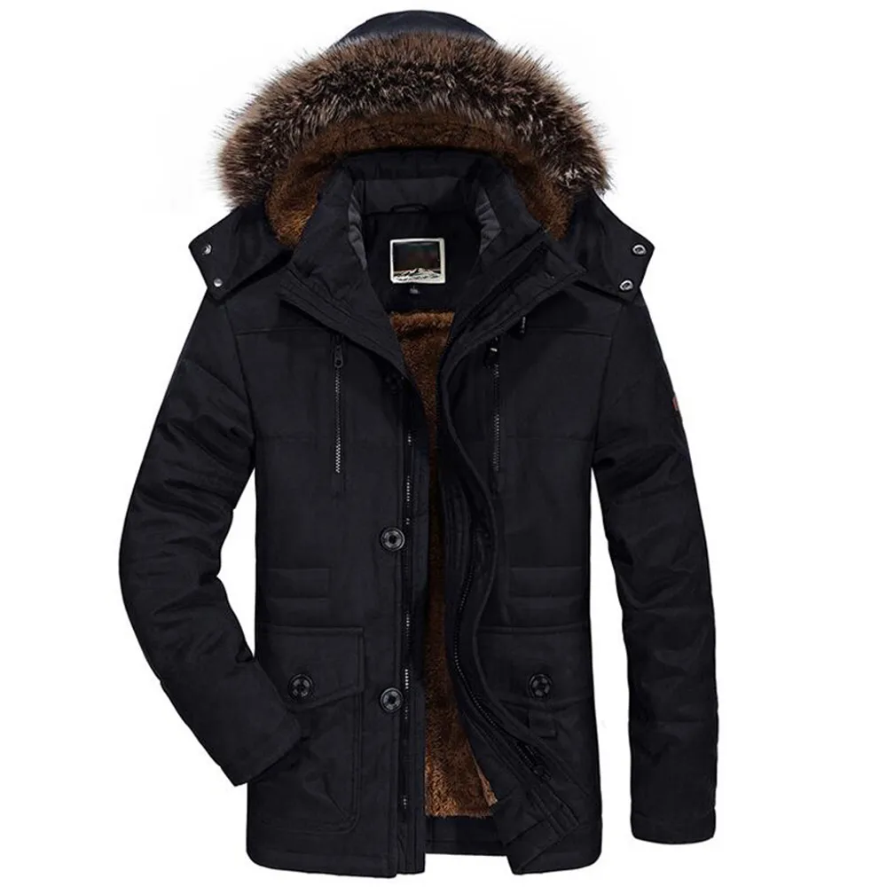 

Mens Winter Jacket Coat Fashion Men Thick Casual Outwear Jackets Men's Fur Collar Windproof Parkas Plus Size Velvet Warm Coat