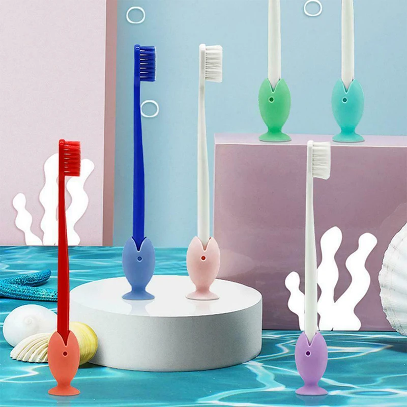 

Multicolor silicone small fish toothbrush storage rack vertical small fish tooth holder toothbrush head protective cover travel