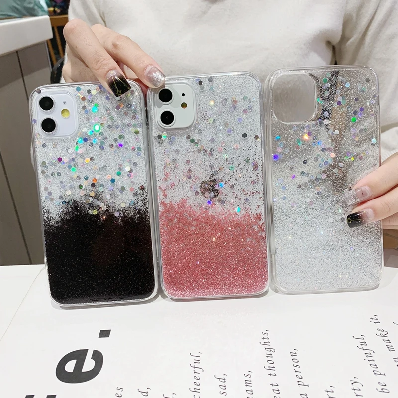 Bling Glitter Sequins Soft Silicone TPU Case For iPhone 7 8 Plus 10 X XS XR Max Color Transperant Cover 11 Pro | Мобильные телефоны