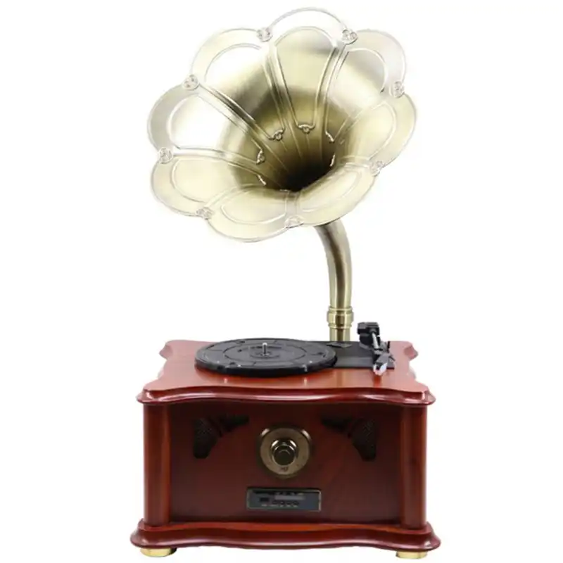 record player with horn speaker