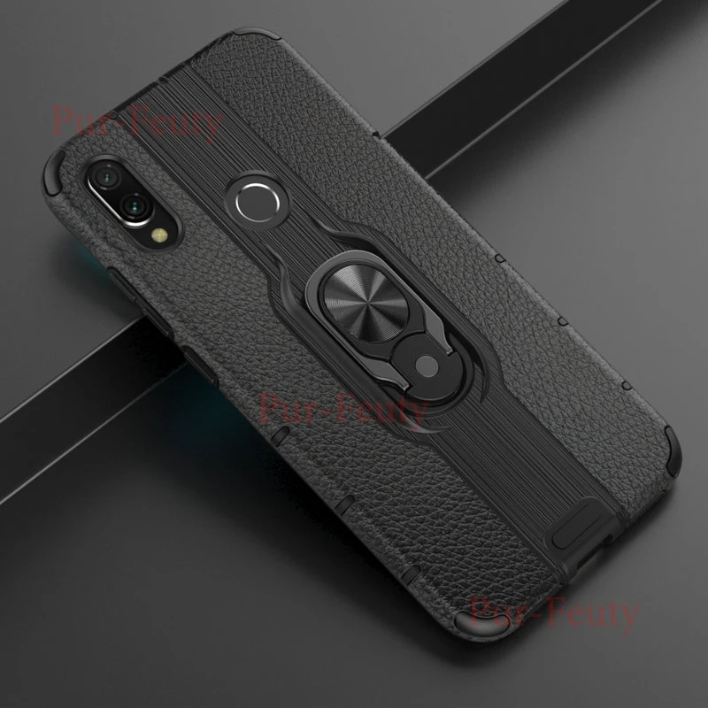 Черный Чехол на Xiaomi Redmi Note 7 M1901F7C Броня Мягкий противоударный силиконовый бампер магнитное кольцо Броня чехол для Redmi Note 7 Pro - Цвет: Черный