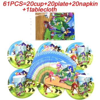 

Sonic Party Supplies Boys Birthday Party Disposable Cup/Plates/Napkin/Tablecloth Tableware Sonic The Hedgehog Party Decorate Set