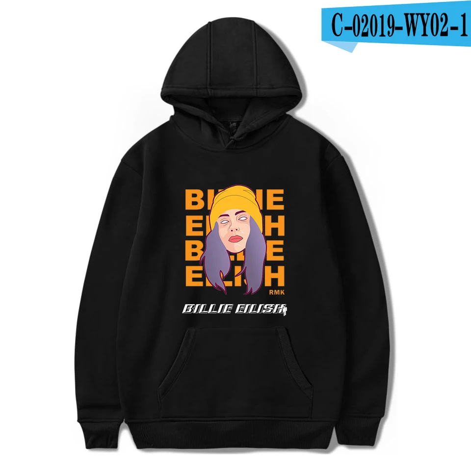 Толстовки с принтом Billie Eilish, женская и Мужская толстовка, известный певец, женские пуловеры с капюшоном, худи Billie Eilish, черная уличная одежда - Цвет: As picture
