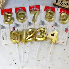 1 pcs Number 0-9 Birthday Candle Happy Birthday Cake Candles for Kids Adult Wedding/ Party Gold Candle Cake Decoration Tools