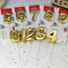 Gold Happy Birthday Number Cake Candles 0 1 2 3 4 5 6 7 8 9 Cake Topper Kids Girls Boys Bar Baby Party Supplies Decoration