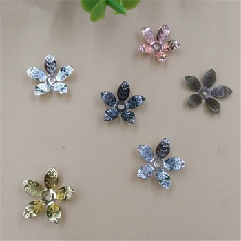 

JXMYLAI 200PCS 13mm Metal Copper Flowers Bead Caps 4 Colors Plated Filigree Flowers Tray Connectors For Jewelry Making