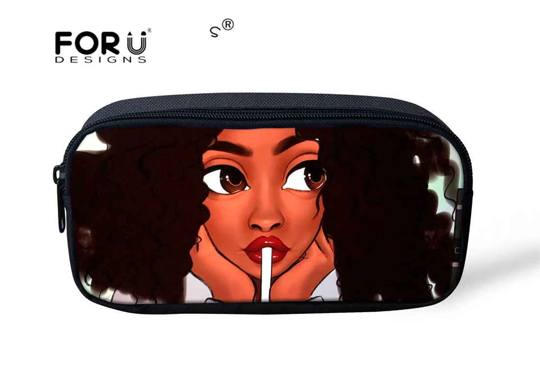 FORUDESIGN афро-Черные Карандаши с принтом для девочек, детский пенал для карандашей, женские сумки для макияжа, большая емкость, школьные канцелярские принадлежности - Цвет: YQ3598K