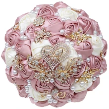 Buquê de rosas e damas de honra, pele de strass, rosa, seda artificial, artesanal, adereço de buquê de casamento w304
