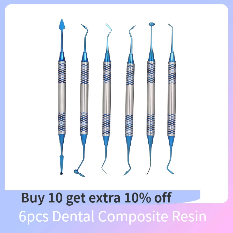 

6pcs Dental Composite Resin Filling Spatula Titanium plated Head Resin Filler Set thick handle Restoration set Dental Instrument
