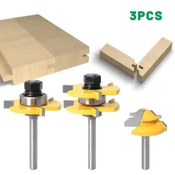 

3PCS/Set 6MM 1/4 Shank High Quality Tongue & Groove Joint Assembly Router Bit 45 Degree Lock Miter Route Set Stock Wood Cutting