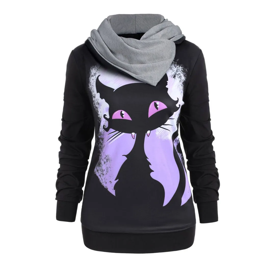 

Halloween 3D Cat Print Hoodies Women 2019 Autumn Long Sleeve Hooded Female Sweatshirts Plus Size L-L5 Pullovers Casual Coat