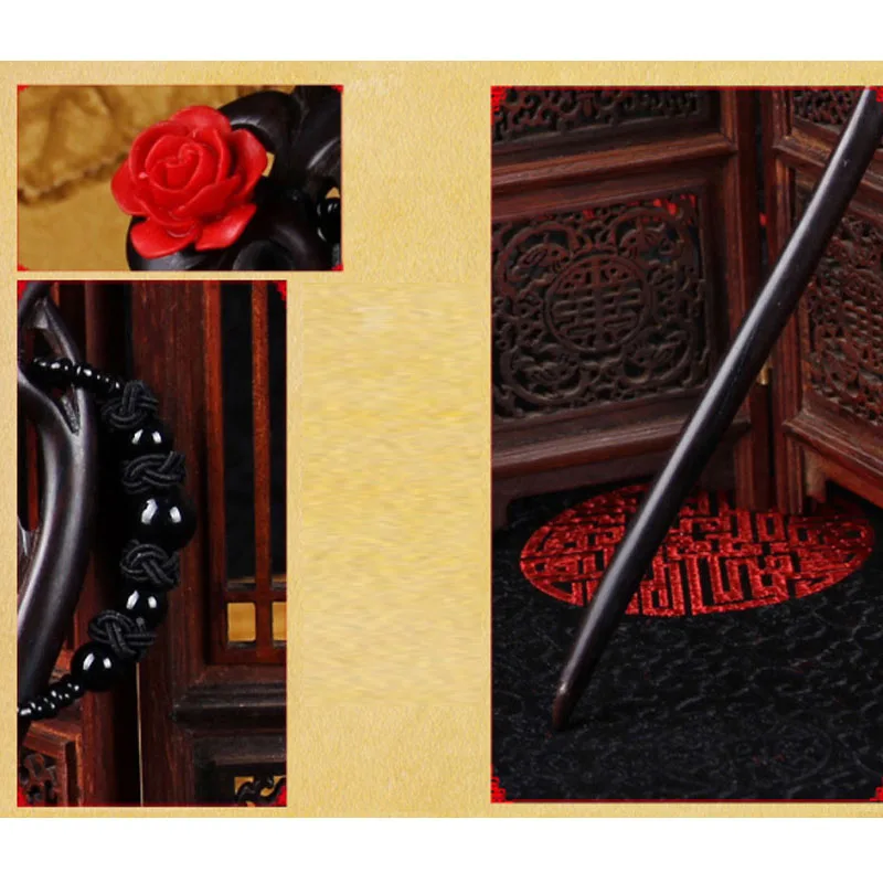 Kanzashi заколка для волос булочка скульптура черное дерево китайский Hanfu японский стиль кимоно юката наряд HS026