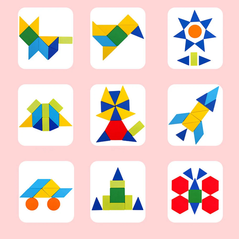 Деревянные Геометрические головоломки Tangram цвет формы Когнитивное образование детская игрушка учит ловкости, координацию путем обучения карты