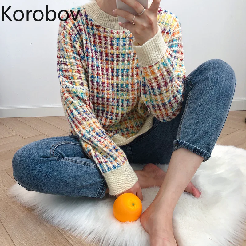 Korobov корейский Осень Зима женский свитер уличная одежда длинный рукав Sueter Mujer винтажные пуловеры оверсайз 79357
