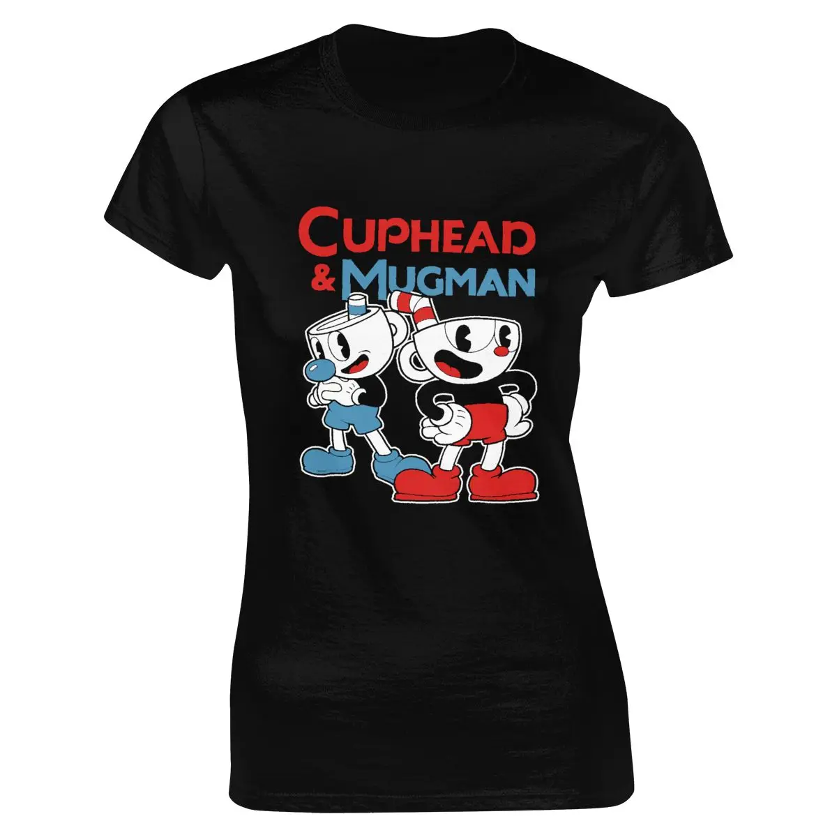

Woman Cuphead Walking Portrait Sketch Collage Tee O-neck Print Casual Cotton Short Summer Regular Ages 18-35 Years Old Worsted