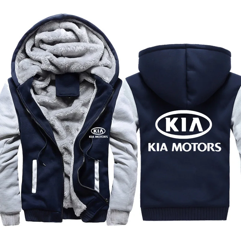 802 Мужские толстовки с логотипом KIA Car, мужская куртка с капюшоном, повседневные зимние плотные теплые флисовые хлопковые куртки на молнии, мужские спортивные костюмы - Цвет: 802