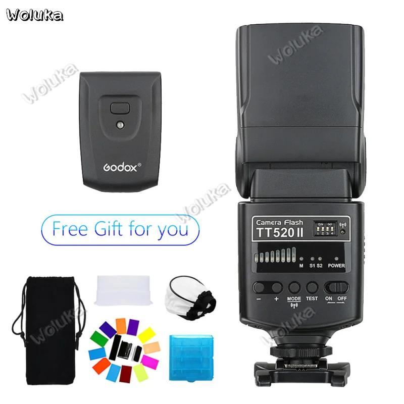 Godox TT520 II Flash TT520II со встроенным 433 МГц беспроводной сигнал+ цветной фильтр комплект для C/N/P/O/DSLR камер CD50 T03