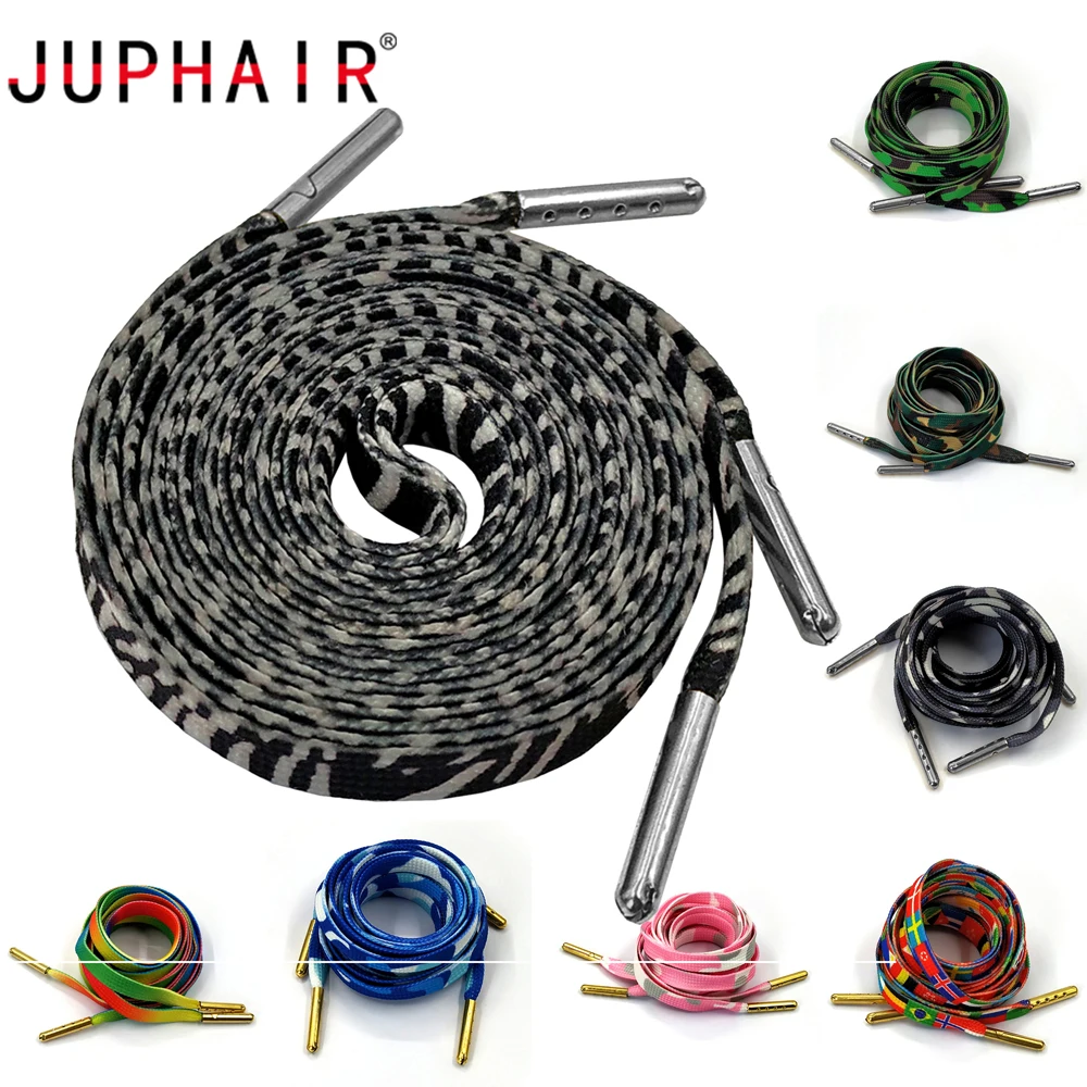 JUPHAIR/пользовательские плоские шнурки с золотым, серебристым металлическим наконечником; повседневная обувь; шнурки; радужные, разноцветные, с принтом флага, зебры; шнурки для обуви