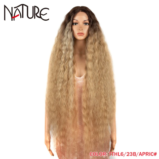 Nature Hair 38Inch Loose Wave Lace Wig Cosplay Ombre Blonde High Temperature Fiber Long Wavy Hair Synthetic Wigs For Black Women TTHL6-23B-APRIC