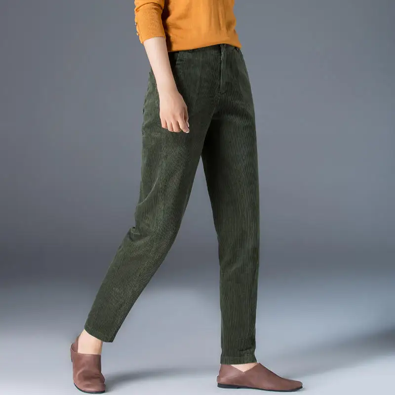Вельветовые брюки женские осенние с высокой талией шаровары Pantalon Femme размера плюс повседневные брюки женские черные серые брюки C5759