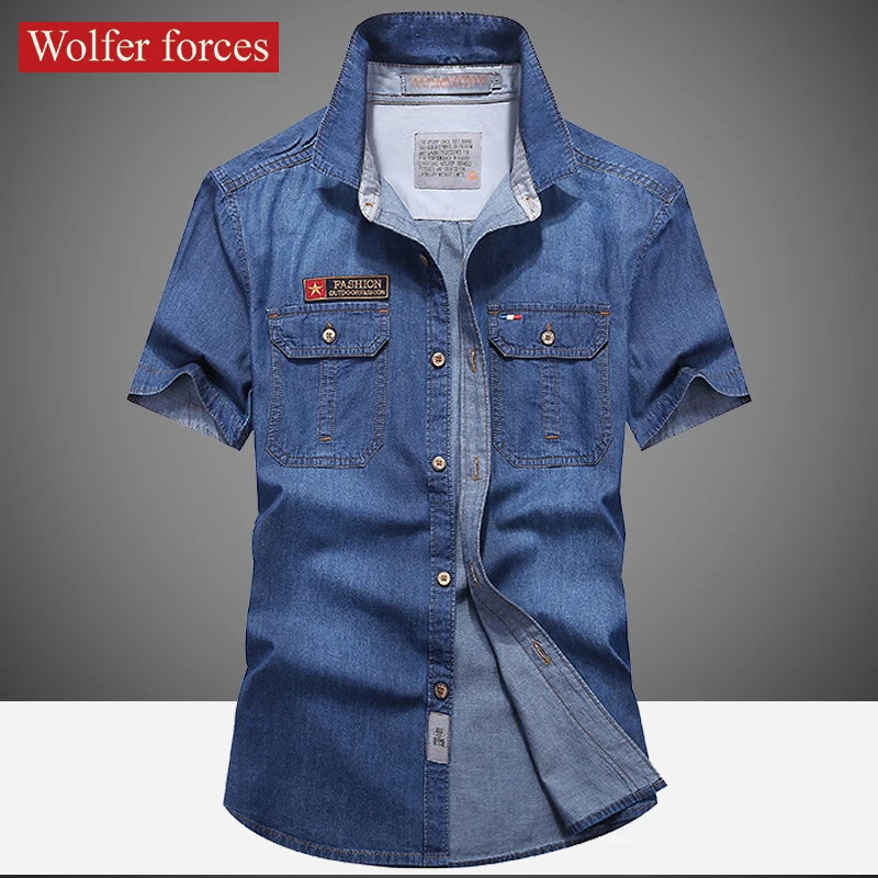 Men's Fashionable Denim Shirt Summer New Short Sleeve Shirt Hawaiian Beach Social Shirt Designer Clothes Luxury Custom Cardigan