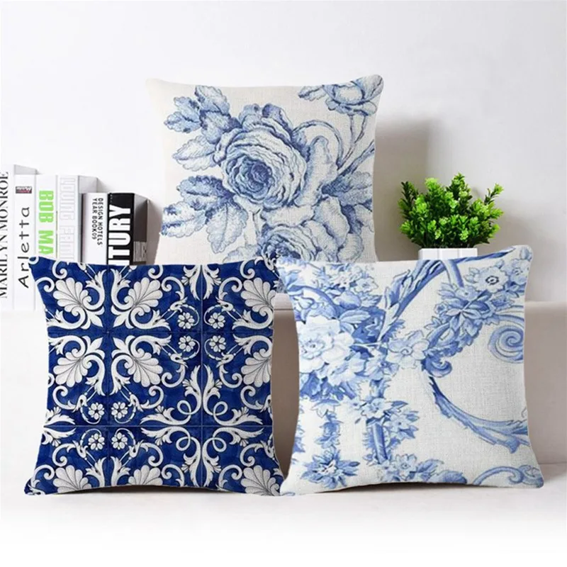 Китайский стиль, синий и белый фарфор, цветочный узор, наволочка для дивана, стула, декоративное хлопковое белье, наволочка