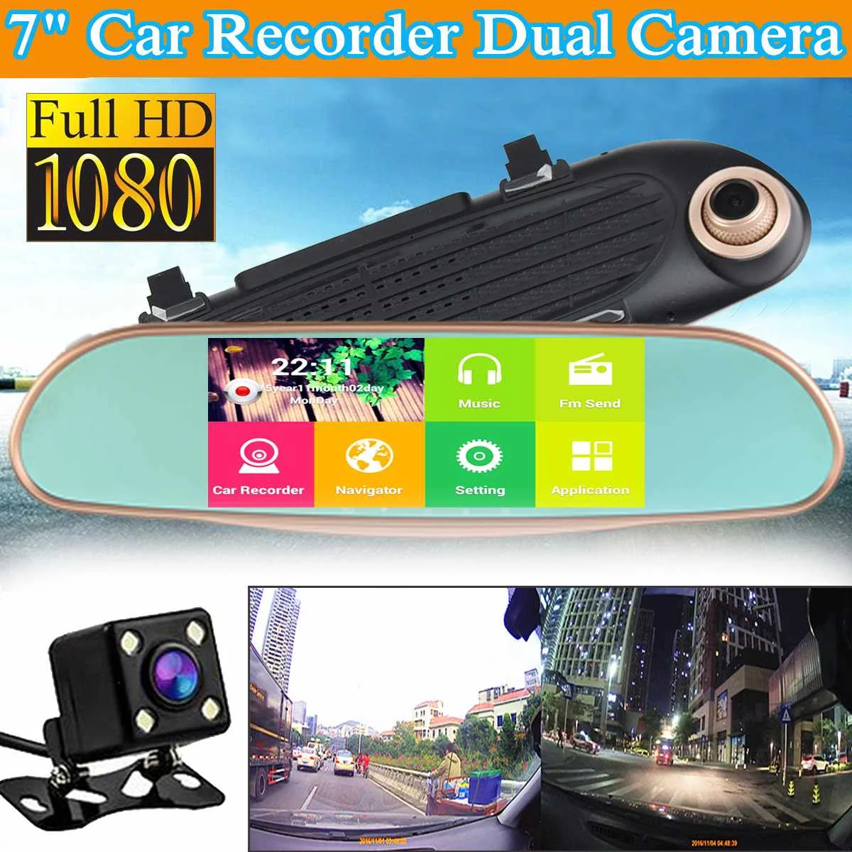 1080P " Автомобильный видеорегистратор Камера с двойным объективом Full HD Dashcam зеркало заднего вида видеорегистратор Автомобильный видеорегистратор видеокамера ночного видения