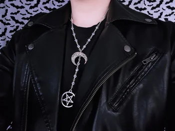 

gothic moon and pentagram necklace - gothic rosary - occult necklace - nu goth - gothic necklace